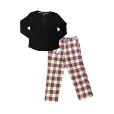GAP Women's Long Sleeve Thermal Shirt and Flannel Pant 2 Piece Pajama Set True