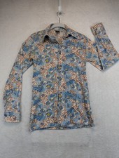 Vintage 70s Sirobe Shirt Mens Floral Psychedelic Disco Point Collar Long Sleeve