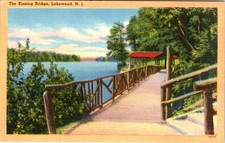 The Kissing Bridge, LAKEWOOD, New Jersey Linen Postcard - Tichnor