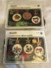 NEW 1980s Vg WonderArt Crewel Embroidery Kits 5995, 5999 Christmas Ornaments 6