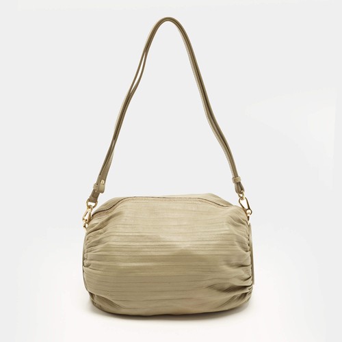 Loewe Pleated Bracelet Olive Green Leather Pouch Bag