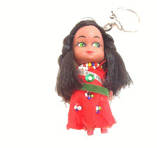 Native American Lady Figure In Costume Vintage Key Ring 1970s/80s Hong Kong