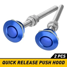 2PCS Push Button Quick Release Car Hood Bonnet Latch Pin Lock Bumper Clip Blue