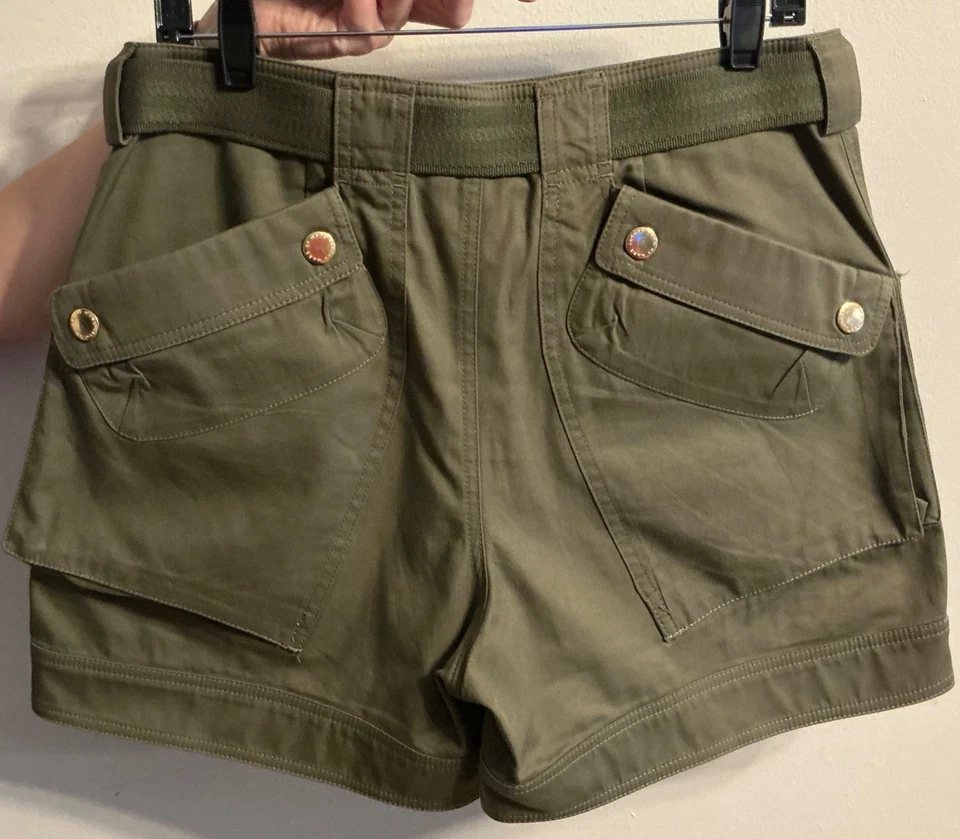 Pantalones cortos cargo Marc By Marc Jacobs para mujer con cinturón talla 10 bolsillos grandes verde oliva Foto 4 de 4