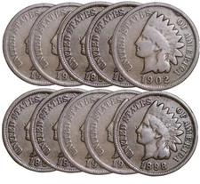 LOT OF 10 Indian Head Cent Pennies in G/VG (10 PC. LOT) Circulated FREE SHIP!