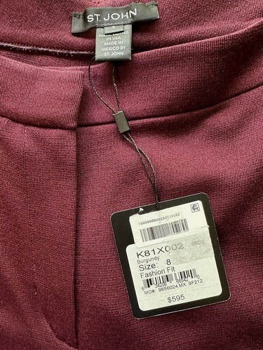 Pantalones al Tobillo Colección St. John Talla 8 Ajustados Lana Viscosa Tejido Borgoña $595 Nuevos con Etiquetas - Imagen 11 de 12