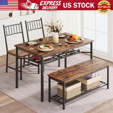 Dining Table Set for 4 Kitchen Table Set with Bench and Chairs & Wine Rack Home