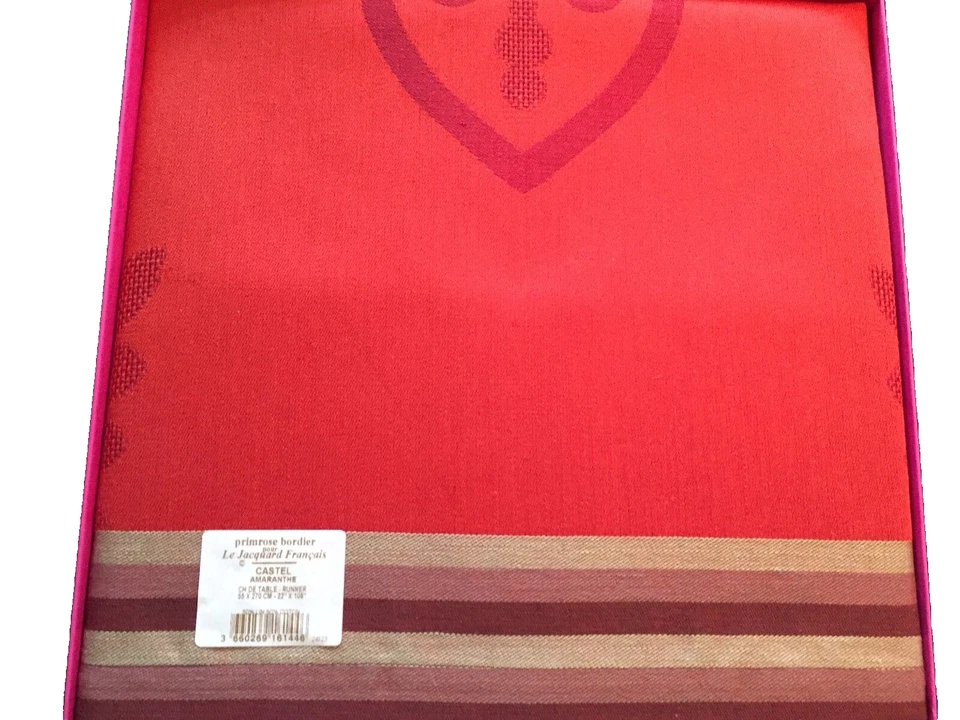 Le Jacquard Francais Table Runner 22 X 106 CASTEL AMARANTHE Red/OrangLinenCotton - Image 4 of 4
