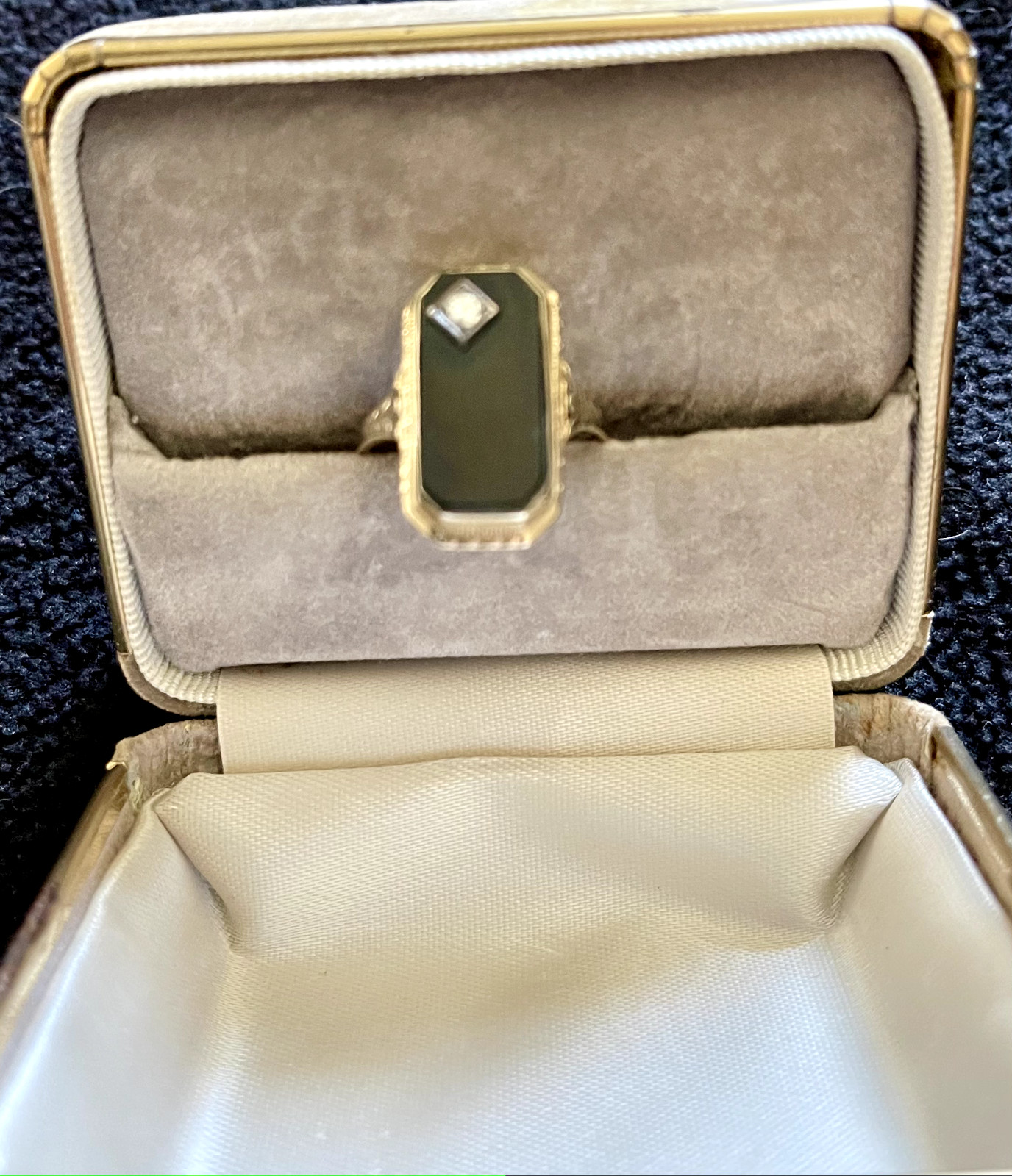 Mens Black Onyx Rectangular Ring with Diamond Chi… - image 1