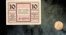 1921 Germany SCHWARZA 10  Phennig Banknote / Notgeld