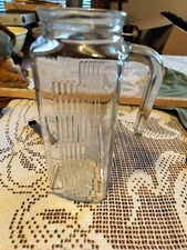 Vintage Glassbake Quart Pitcher Clear Ribbed Glass with Glass Handle