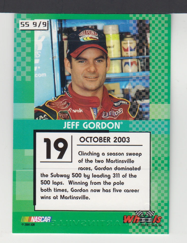 JEFF GORDON : 2004 - WEELS HIGH GEAR SUNDAY SENSATION - CARD No. # SS 9 - Image 2 of 2