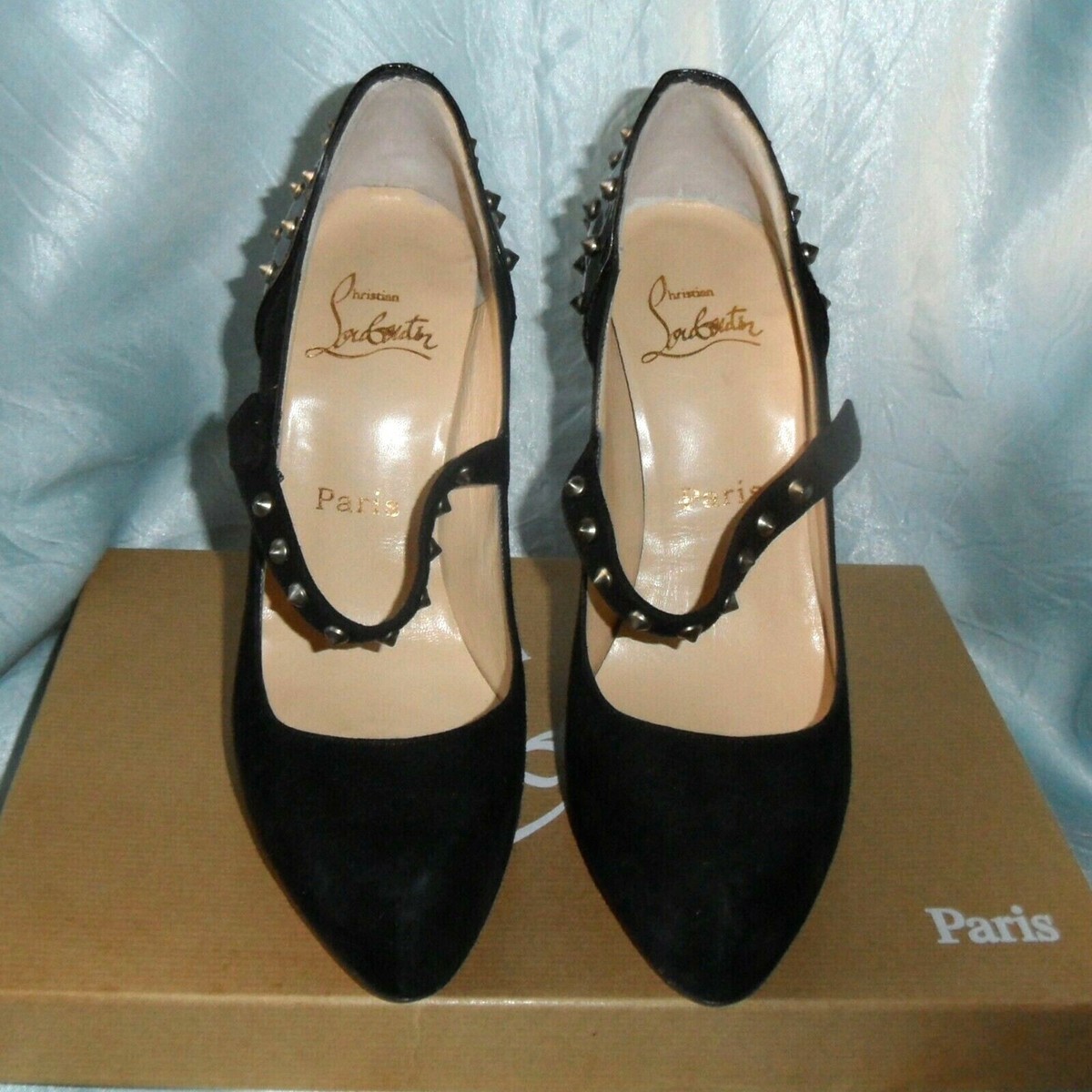 $950 Louboutin MAD Mary Jane Stud Black Suede Heel 37.5 6.5 $950 Louboutin MAD Mary Jane Stud Black Suede Heel 37.5 6.5