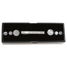 MRCUFF Mother of Pearl Cufflinks &Studs & Tie Bar Set in a Presentation Gift Box