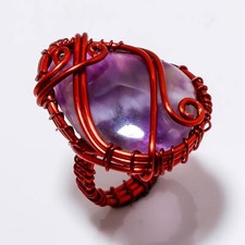African Amethyst Gemstone Copper Ring Handcrafted Wire Wrap Jewelry 8.25" G490