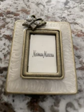 Jay Strongwater White Enamel Swarovski Crystal Mini Picture Frame Brooch