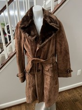 Lakeland Brown Suede Trench Shearling Collar Size 42