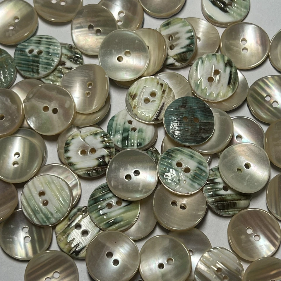 Beige/Natural Japanese Turbo/Snail Shell Button Green Back 8mm,13mm,17mm 2hole - Image 2 of 4
