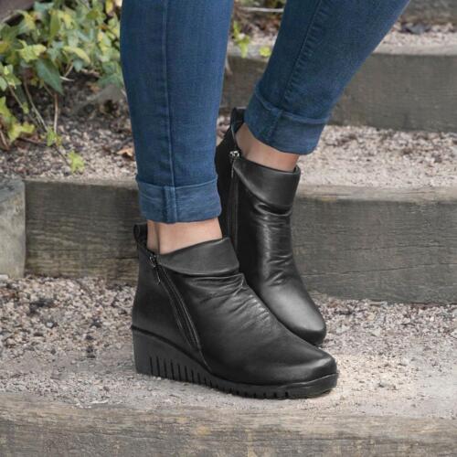 Lotus Womens Boot Black Zip Up Leather Wedge Cordelia Size EU 36,37,38,39,40,41 - Picture 1 of 8
