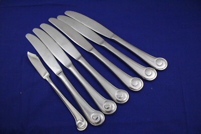 6 DINNER KNIVES GINKGO AMMONITE Glossy 18/10 Stainless Flatware  ''Robert Welch''