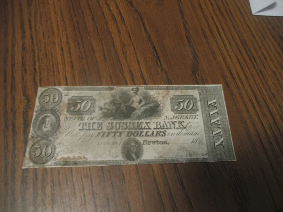 1830's $50 SUSSEX BANK - NEWTON NEW JERSEY REMAINDER NOTE - Image 2 of 4