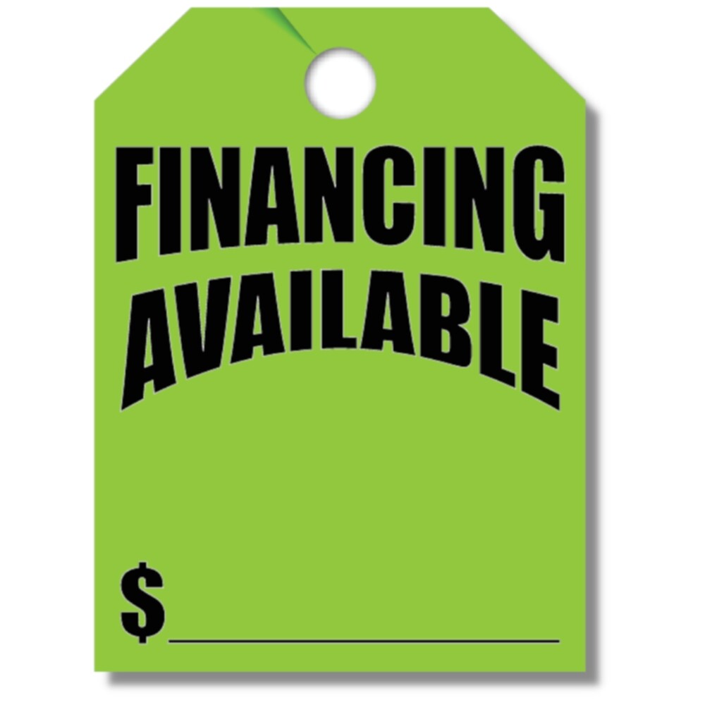 50 Pack Jumbo Car Dealer Financing Available Mirror Hang Tags You