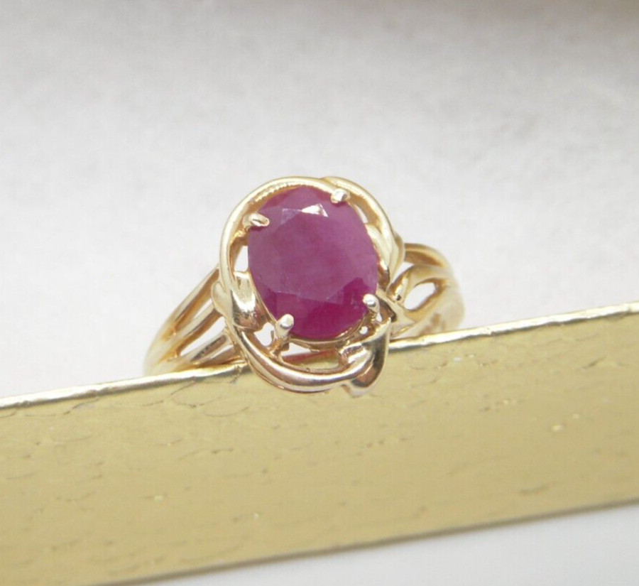 14K Solid Gold  1.2Ct Oval Blood Red Ruby Dinner … - image 8