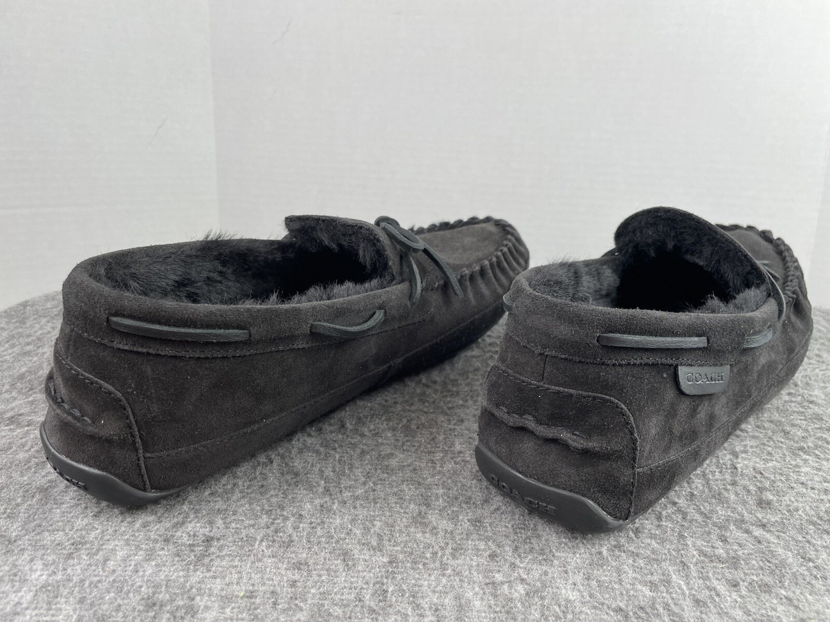 Coach Moccasin Slippers Mens 10 D Black Suede Fleece Shearling Fur Slip On Shoes Coach Moccasin Slippers Men main image 4