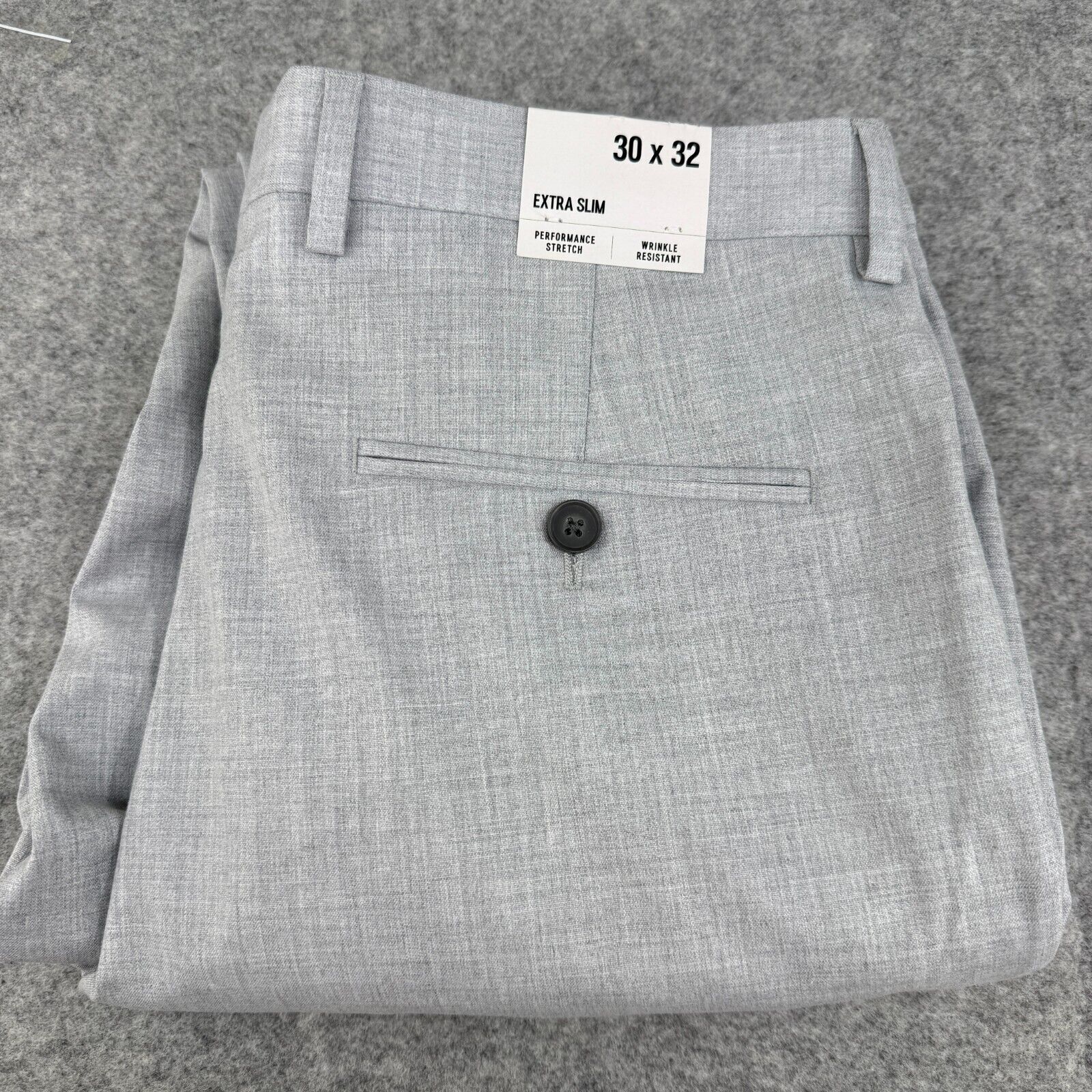 New Express Dress Pants Mens 33x31 Gray Performance Stretch Extra Slim Tag 30x32