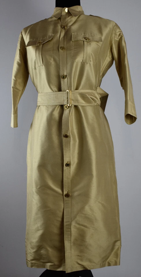 Ralph Lauren Black Label Size 4 Silk Logo Button Up Shirt Dress Belted Pockets - Image 2 of 4