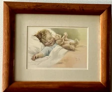 Vtg Bessie Pease Gutmann 'Happy Dreams'  Framed Matted Print 12" x 10" Germany