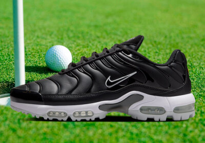 Nike Air Max Plus G Golf Black Leather White Gold Salsa Nby FZ4150-001 sz 11.5