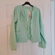 Bnwt Justfab Scalloped Linen Style Scalloped Collarless Mint Green Blazer Size S