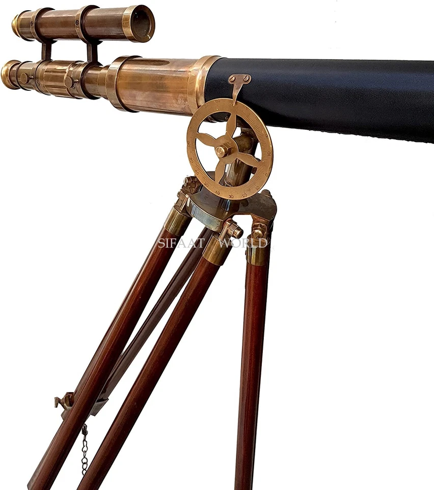 Maritime Antique Brass Double Barrel Telescope with Floor Standing Tripod, Decor - Image 4 of 4