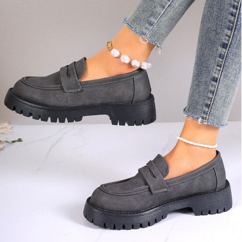 Women Platform Chunky Heel Loafer Shoes Round Toe Slip On Office Work