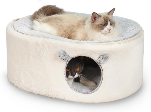 Cat Bed for Indoor Cats, Fluffy Cat Cave Large with Removable Washable Cover