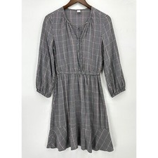 OLD NAVY Dress Womens Pullover Long Sleeve Glen Plaid Tie Neck Black & Pink XS