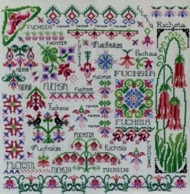 DREAMING OF FUCHSIA CROSS STITCH SAMPLER CHART-ROSEWOOD MANOR