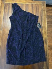 Express One Shoulder Purple & Black Abstract Print Party Dress Sz L