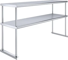 18” x 60” Stainless Steel Adjustable Double Overshelf - Work Table Storage