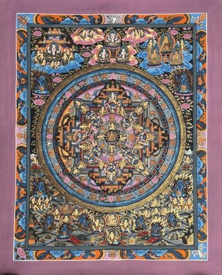 HAND-PAINTED BUDDHA LIFE BIG CIRCLE WHEEL OF LIFE MANDALA TIBETAN THANGKA ART