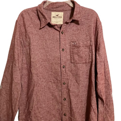 Hollister Shirt Men Large Red Herringbone Button Soft Fleece-Feel Outdoor Spring - Picture 2 of 9