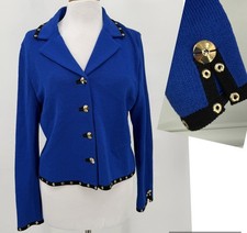 ST. John Collection Blazer Jacket Women's Size 12 Blue Gold Hardware Knit USA