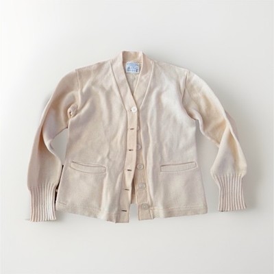Vintage Sand-Knit 100% Wool Varsity Cardigan Size 38 Cream USA Gopher Athletic
