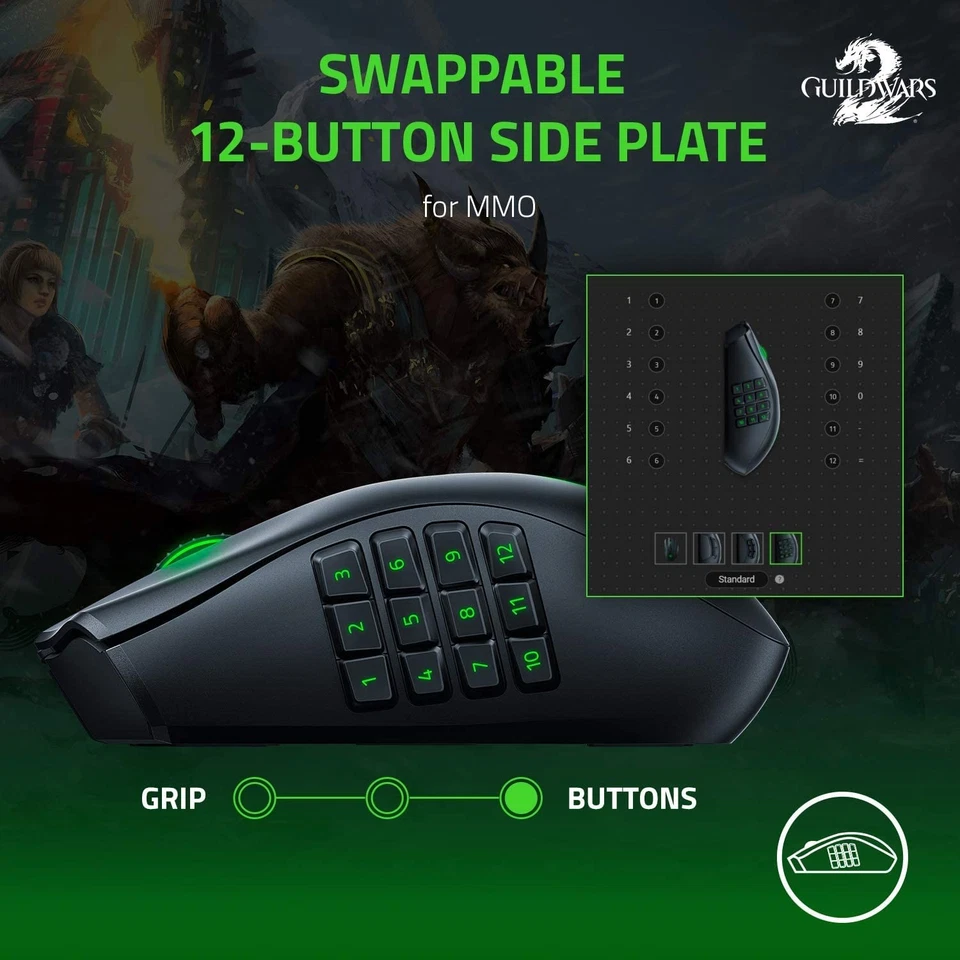 Razer Naga Pro Wireless Gaming Mouse Interchangeable Side Plate 2, 6, 12 Button - Image 4 of 4