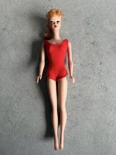 Vintage Barbie Doll Ponytail Wearing Original Red Swim Suit