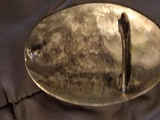 Western Americana Ornate Belt Buckle Gold and Green Decorative Design