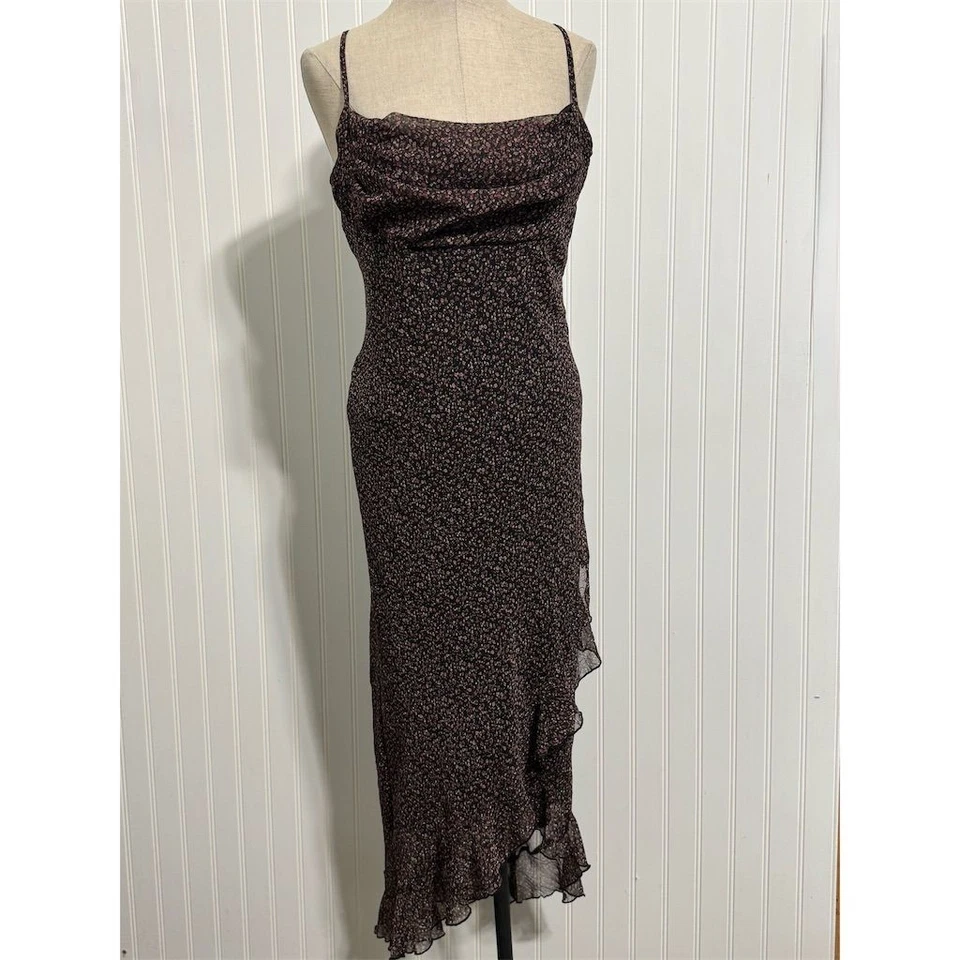 Винтажный Rampage 13 L капот шеи скольжения платье микро цветочный оборки Y2K 90-х гранж Midi - Изображение 3 из 4