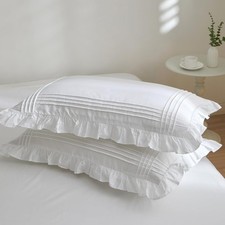 Ruffled Pillow Shams Standard Size Set of 2, 100 Cotton White Ruffle Pillow Cas