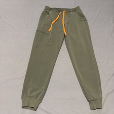 FIGS Women's Zamora Jogger Scrub Pants Moss Green Orange Drawstring Size Medium